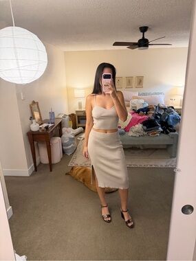 H&M Ribbed Knit Beige Set - Womens